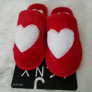 Red with White Heart Slippers Size 9-10 By A.S.N.Y.